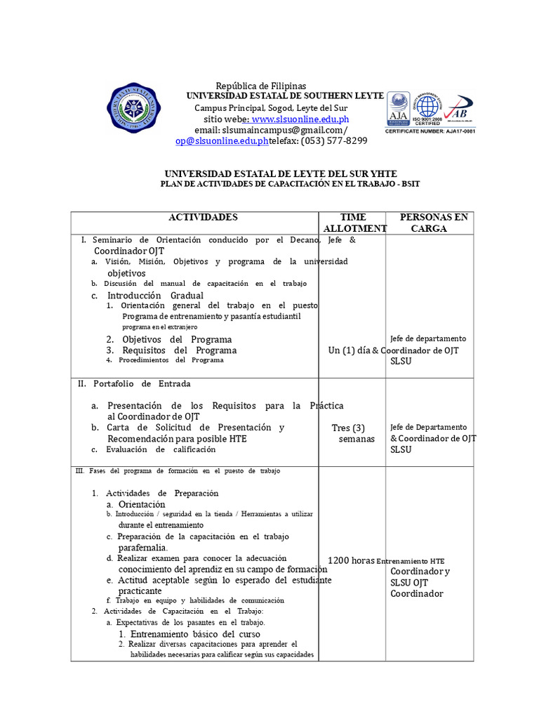 Plan de Capacitación OJT | PDF | Aprendizaje