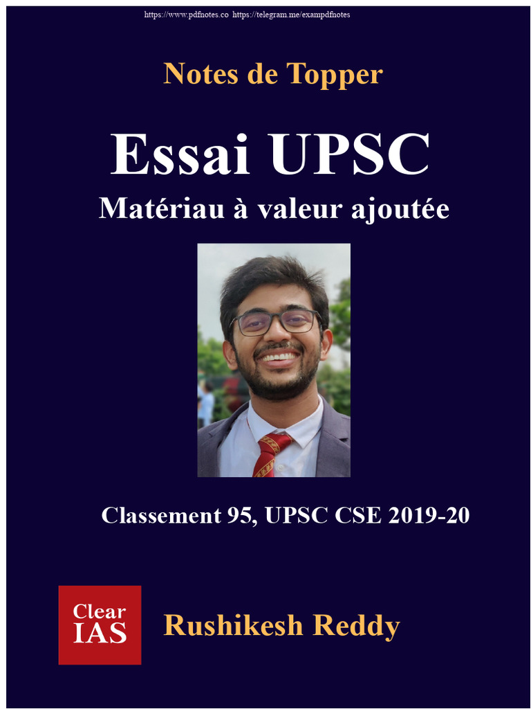 Topper Rushikesh Reddy Upsc Essai Matériau D'ajout de Valeur PDF Notes ...