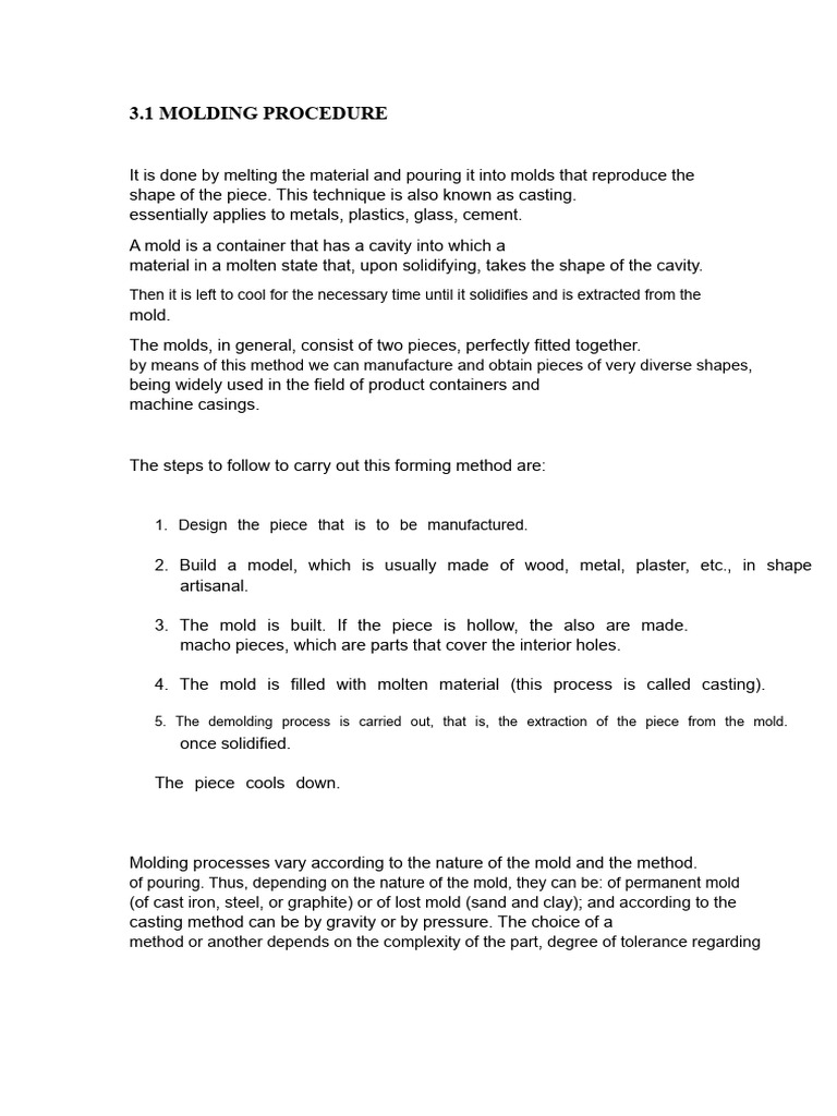 3.1 Molding Procedure | PDF | Casting | Metals