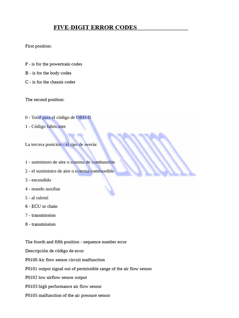 Comprehensive Guide to Five-Digit Error Codes | PDF | Fuel Injection ...