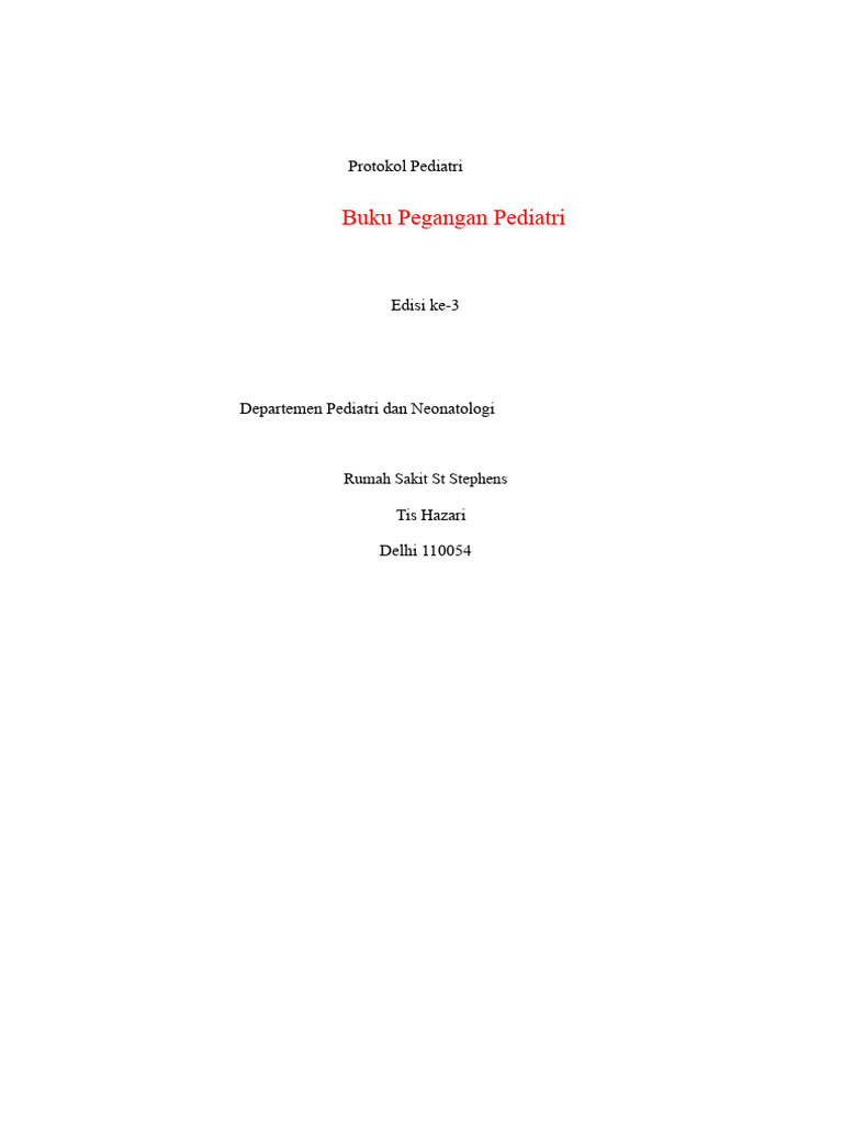 Protokol Panduan Pediatri Edisi 3 | PDF