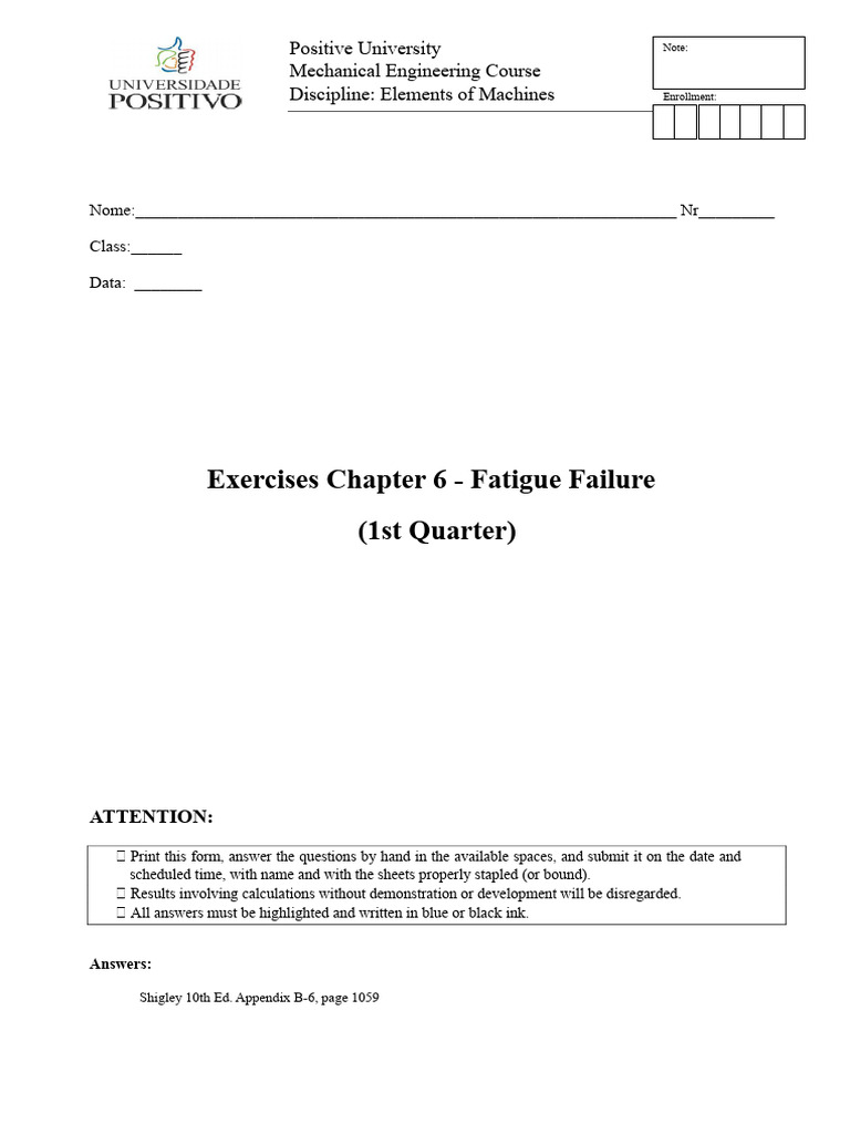 Fatigue Failure Exercises for Mechanical Engineering | PDF | Strength ...