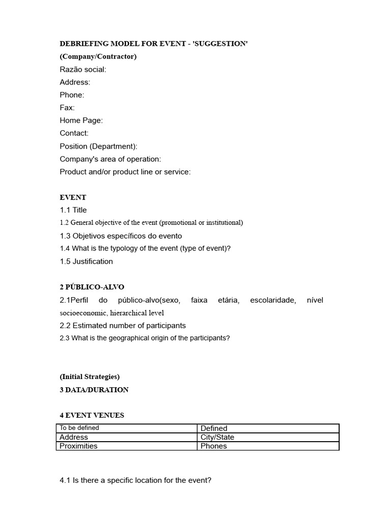 Event Debriefing Model Template | PDF | Drink