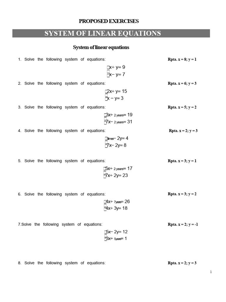 Week 9 - Additional Material - Proposed Exercises - System of Linear ...