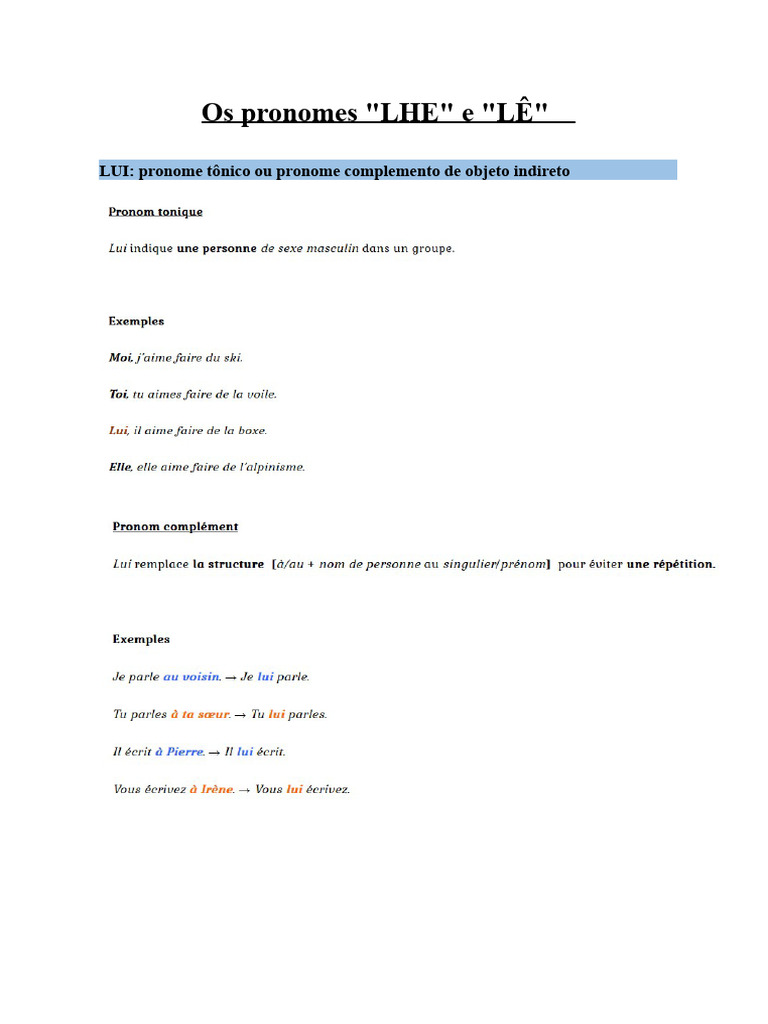 Os Pronomes LHE e LHE | PDF