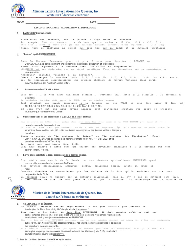 Importance de la Doctrine Chrétienne | PDF | Dieu | Doctrines et ...