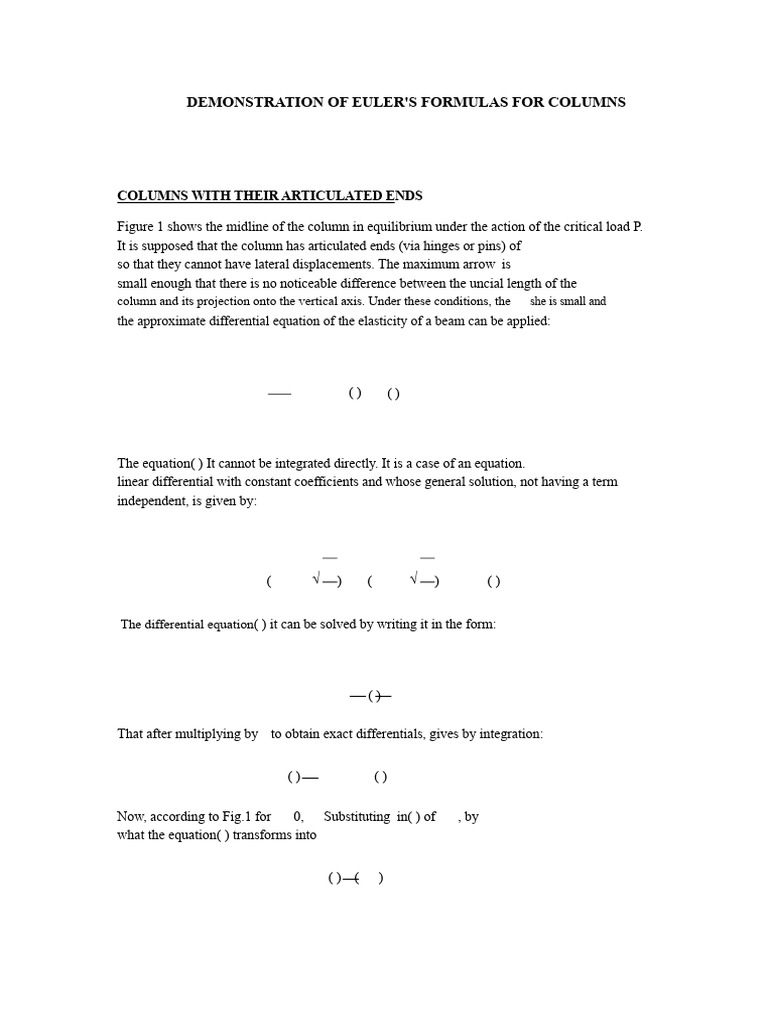 Euler's Formulas for Column Analysis | PDF | Differential Equations ...