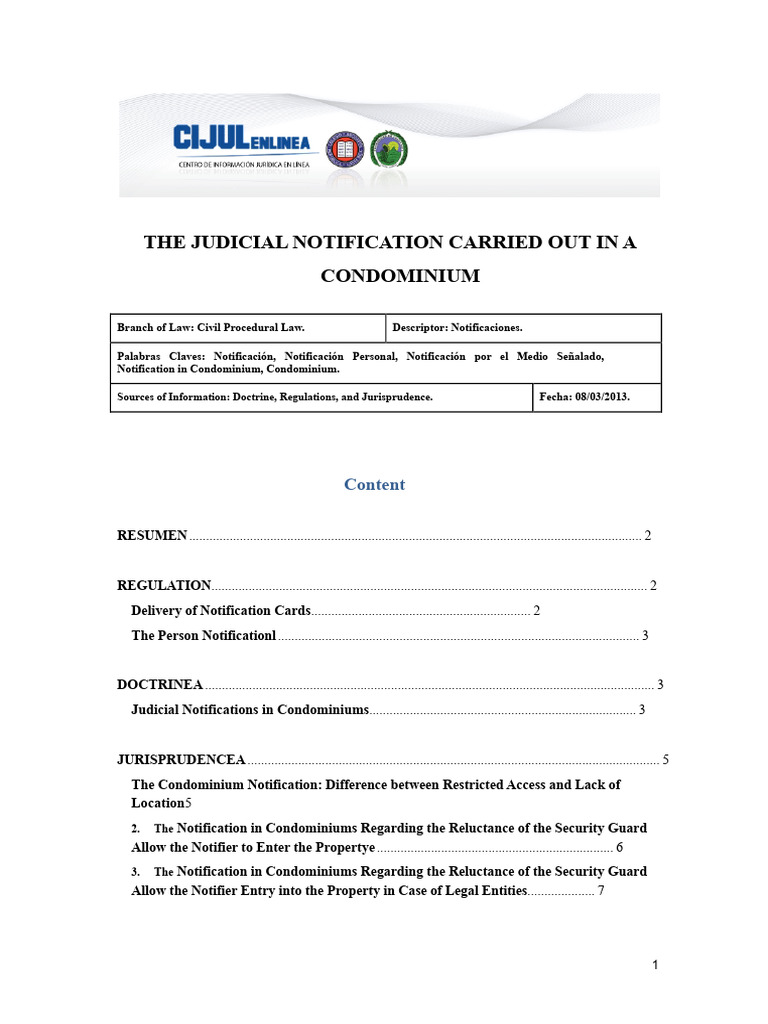 The Judicial Notification Carried Out in A Condominium | PDF ...