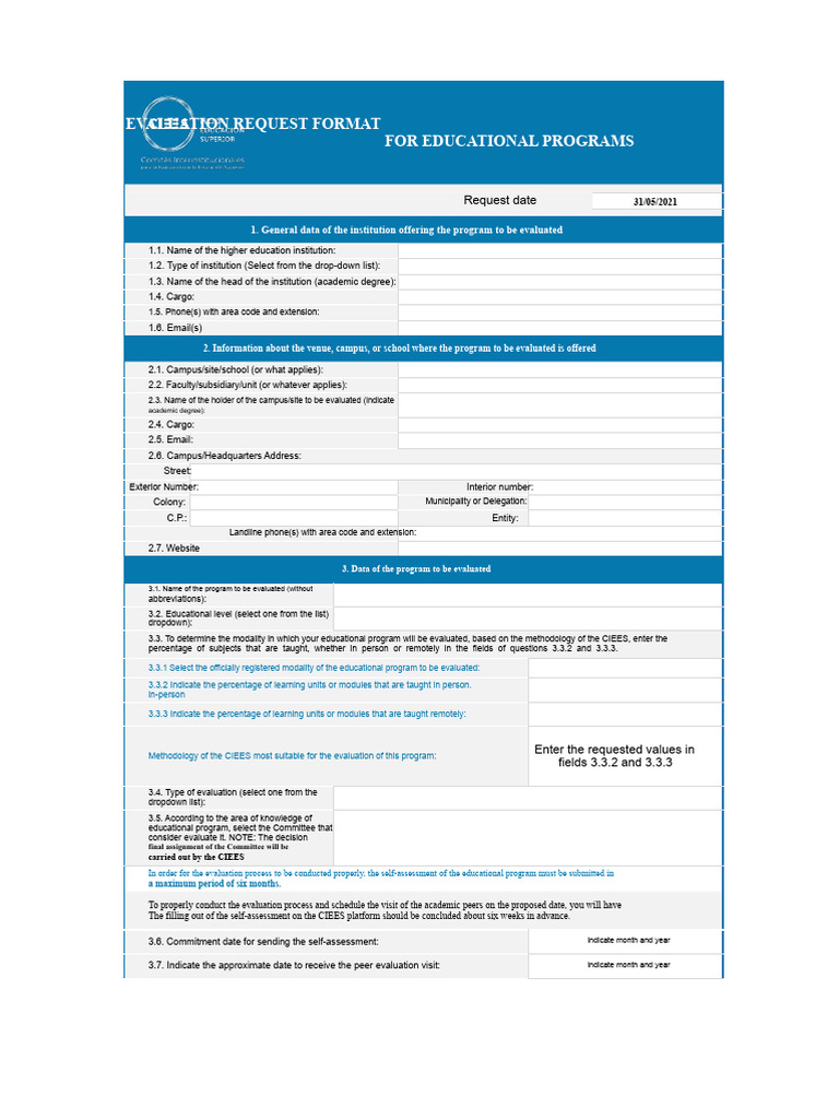 Educational Program Evaluation Request Form | PDF | Telephone ...