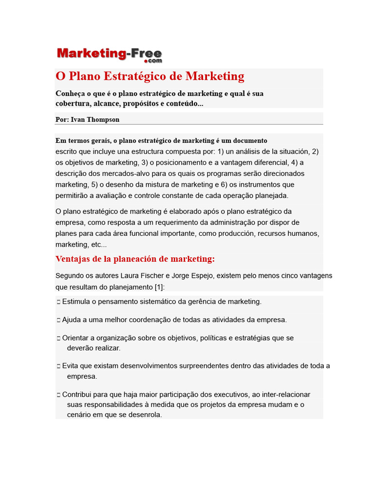Plano Estratégico de Marketing: Estrutura e Vantagens | PDF | Marketing ...