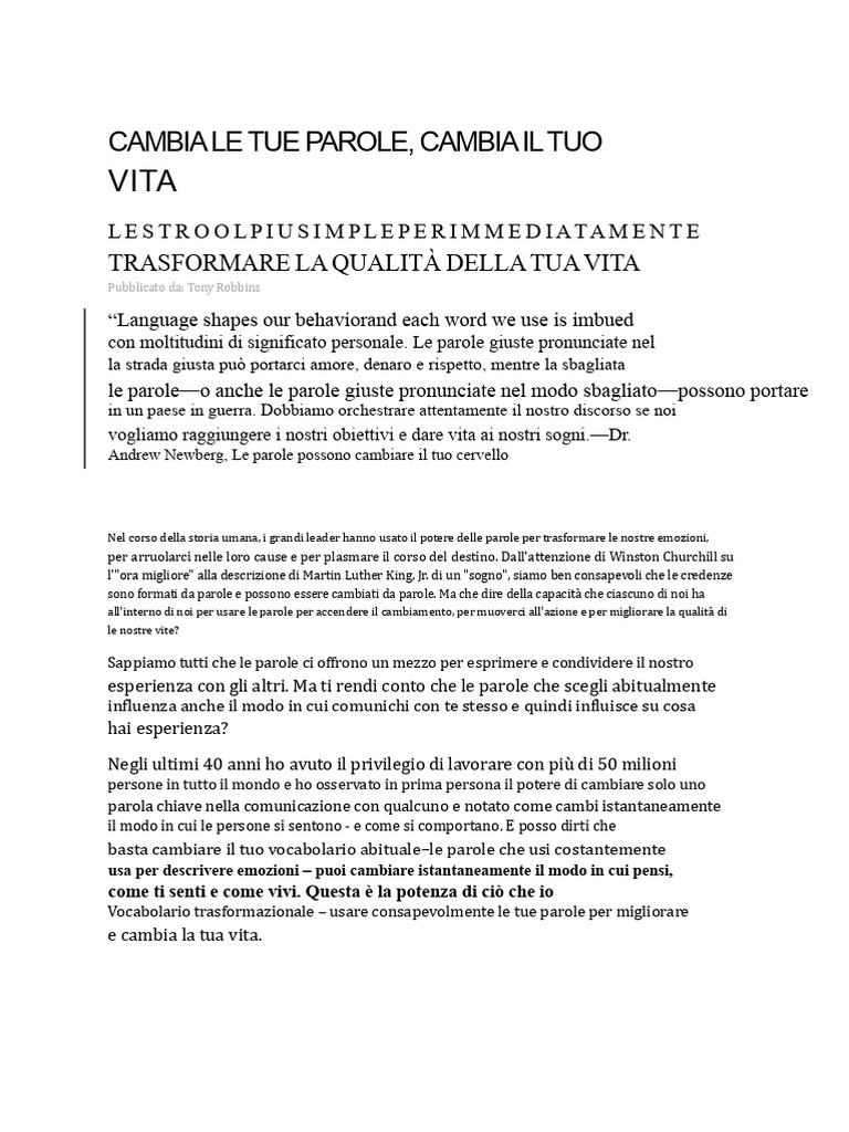Cambia Le Tue Parole, Cambia La Tua Vita | PDF