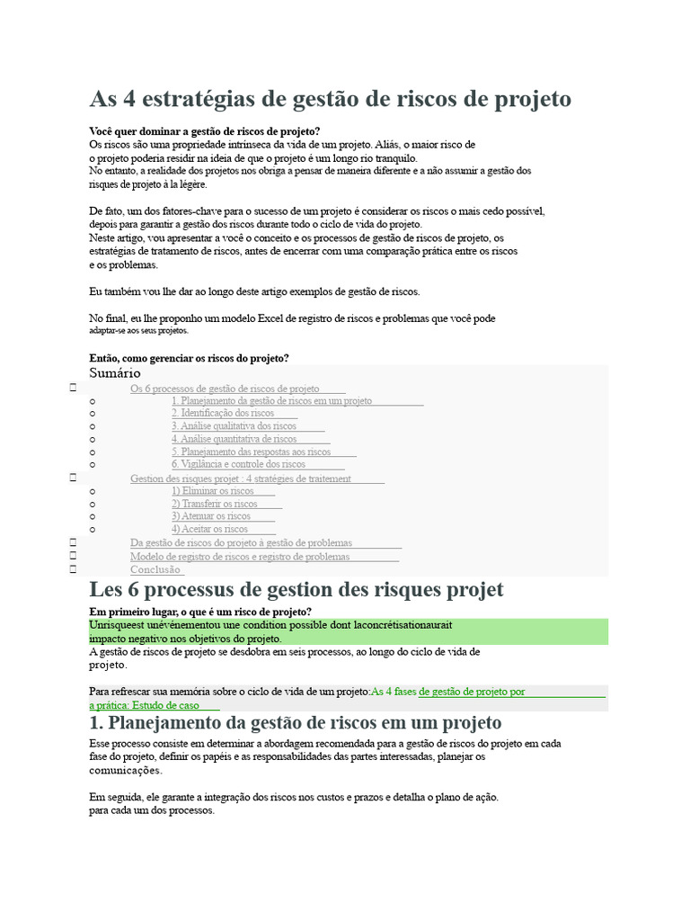 4 Estratégias de Gestão de Riscos em Projetos | PDF | Avaliação de ...