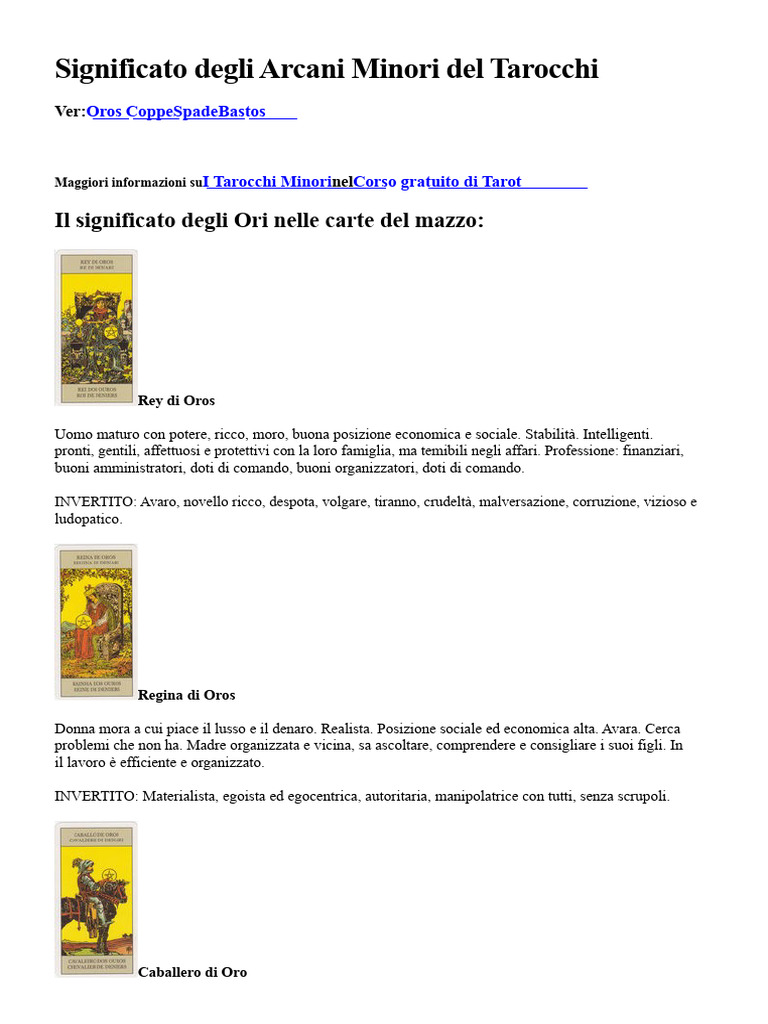 Significato Degli Arcani Minori Del Tarocchi | PDF