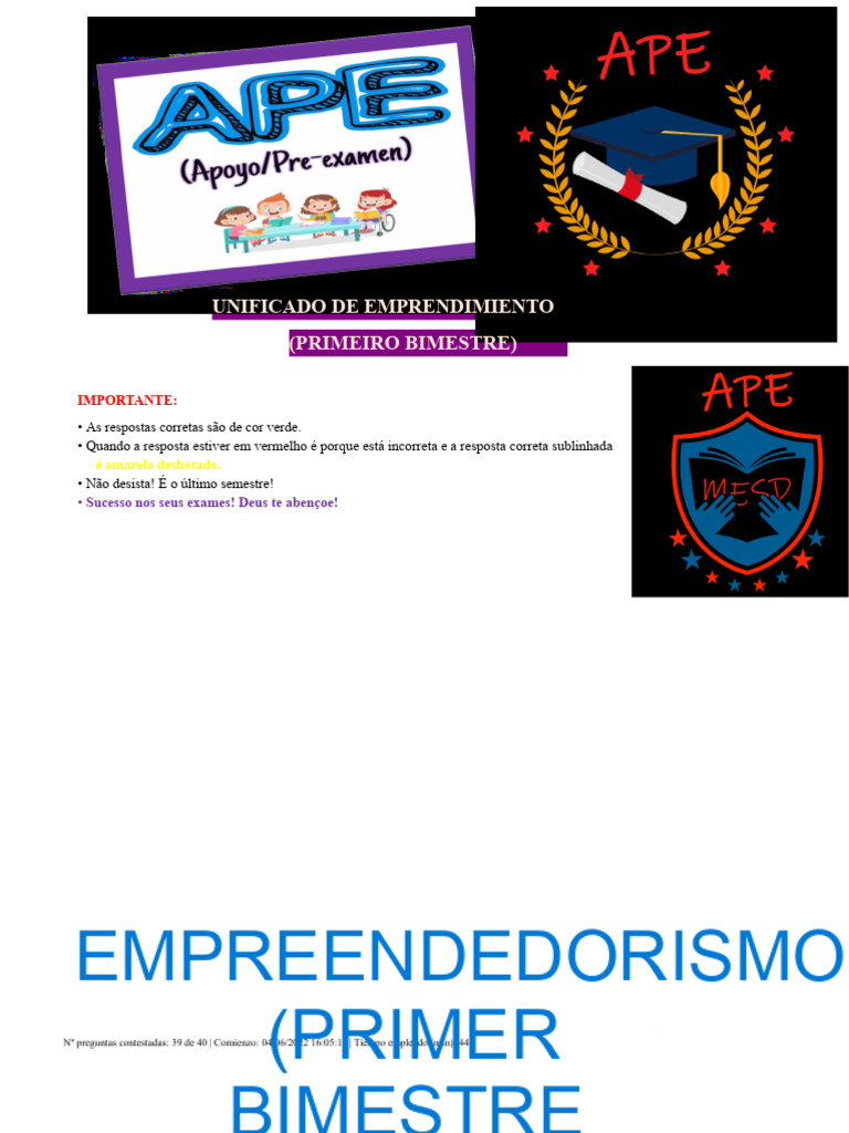 APE de Empreendedorismo Primeiro Bimestre Unificado MESD | PDF ...