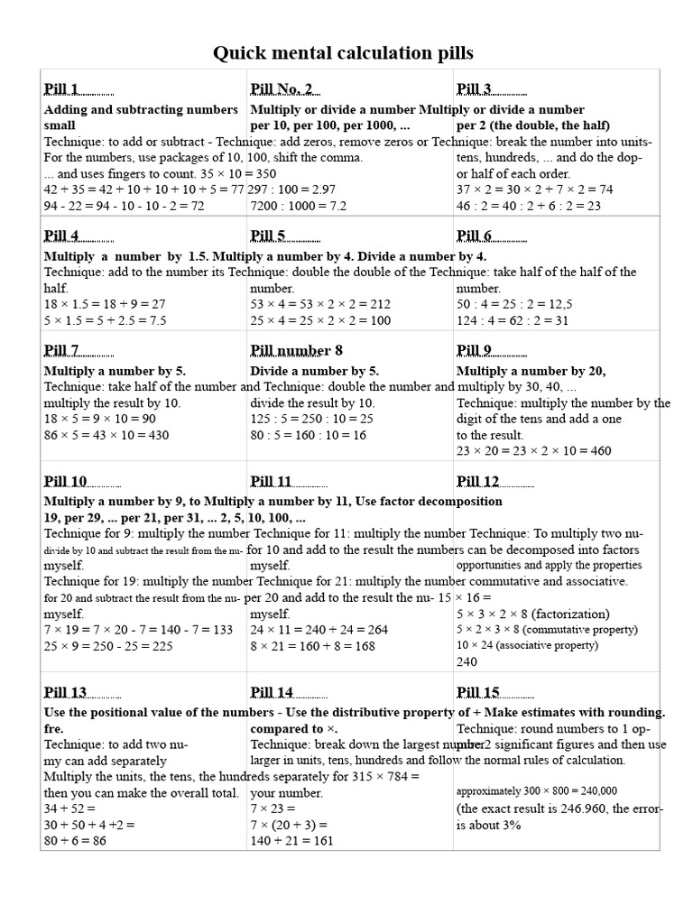 Quick Mental Calculation Techniques | PDF | Multiplication | Decimal