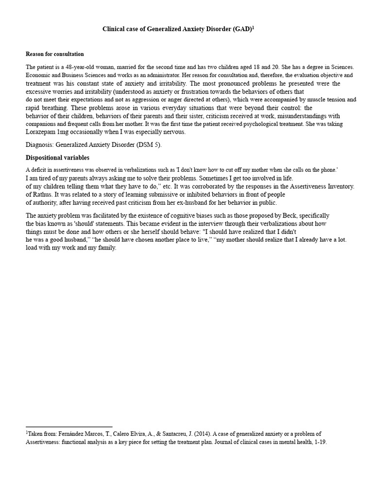 Generalized Anxiety Disorder Case Study | PDF | Generalized Anxiety ...