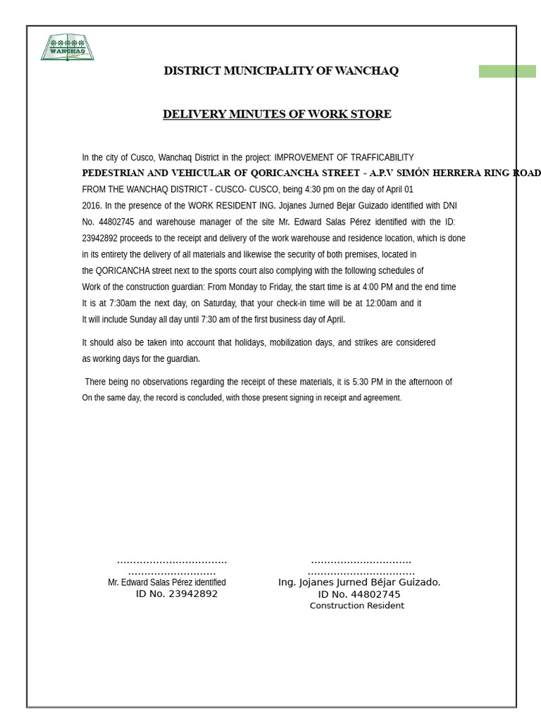 Works Storage Delivery Act | PDF