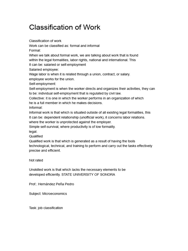 Work Classification: Formal vs. Informal | PDF | Mexico | Investment ...