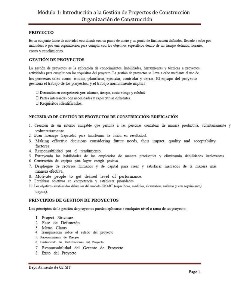 Introducción a la Gestión de Proyectos de Construcción | PDF | Gestión ...