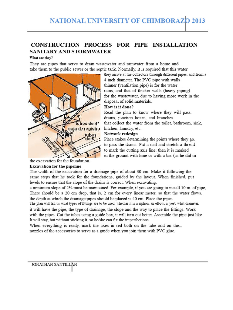 Pipe Installation Process Guide | PDF | Pipe (Fluid Conveyance) | Storm ...