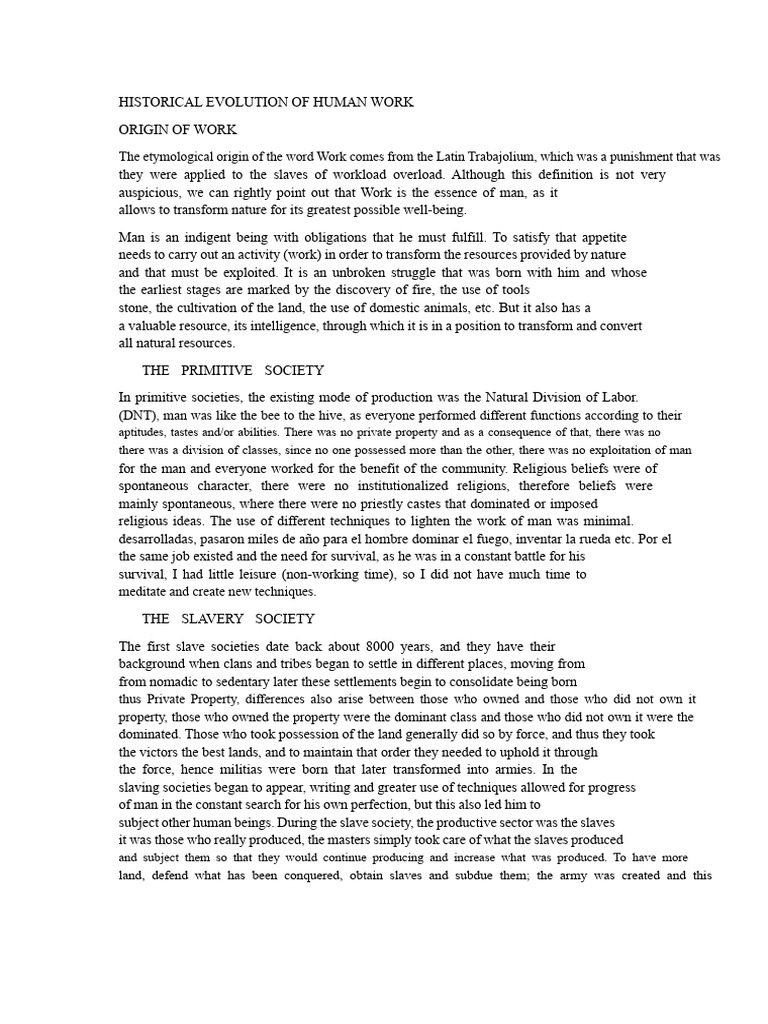 Evolution of Human Work Through History | PDF | Slavery | Serfdom