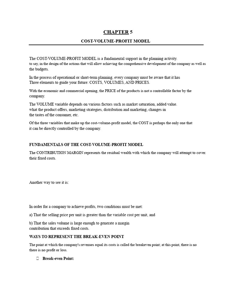 Summary Chapter 5 (The Cost-Volume-Profit Model) | PDF | Profit ...