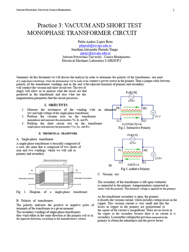 Single-Phase Transformer Testing Guide | PDF | Transformer | Electric ...