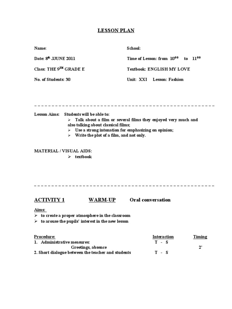Lesson Plan - 9 e | PDF | Lesson Plan | Homework