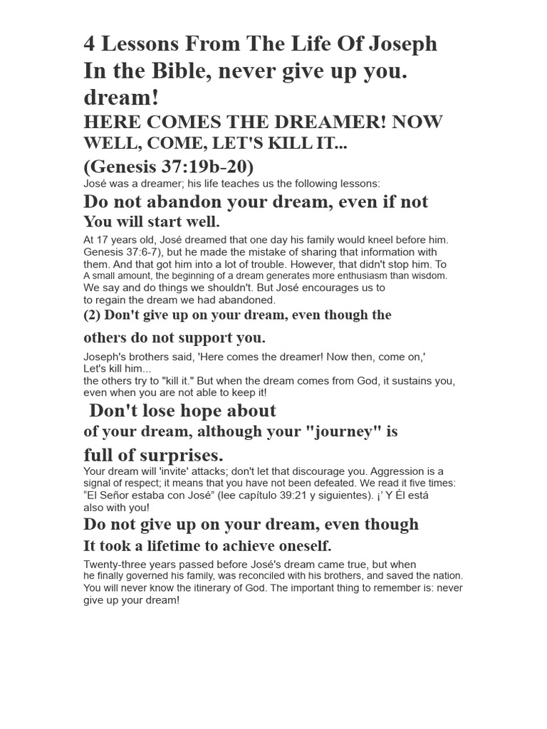 Lessons from Joseph's Journey | PDF | Dream | Book Of Genesis
