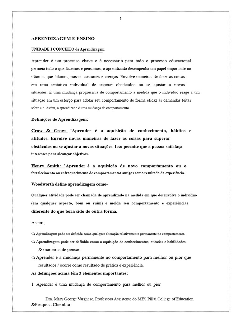Conceitos e Características da Aprendizagem | PDF | Aprendizado ...