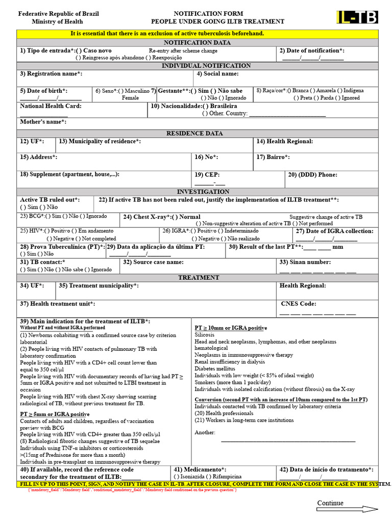 ILTB Treatment Notification Form Brazil | PDF | Tuberculosis | Public ...