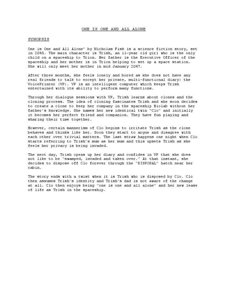 One Is One and All Alone Synopsis | PDF