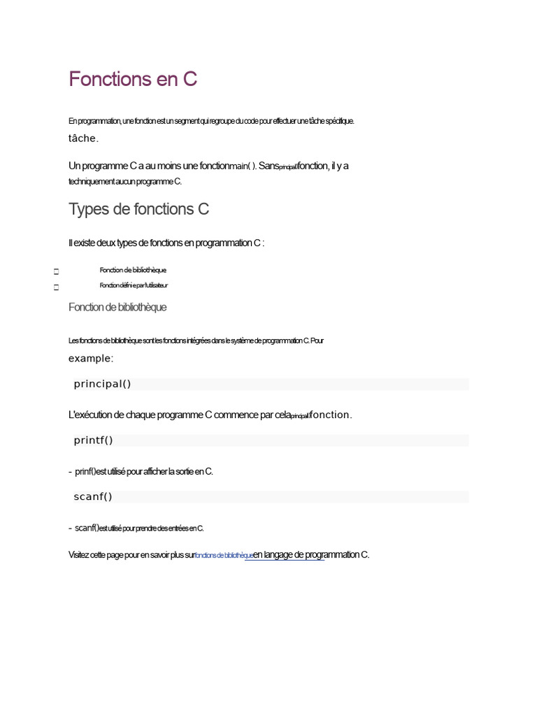 Comprendre les fonctions en C | PDF | Programmation informatique ...