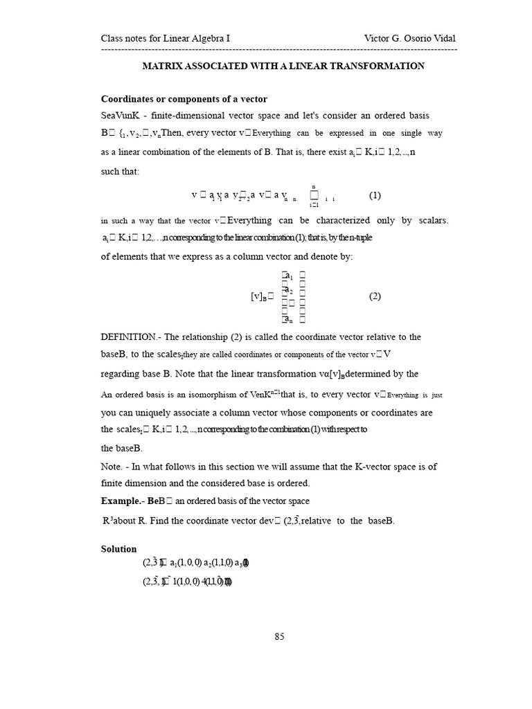 Linear Algebra I Class Notes | PDF | Linear Map | Vector Space