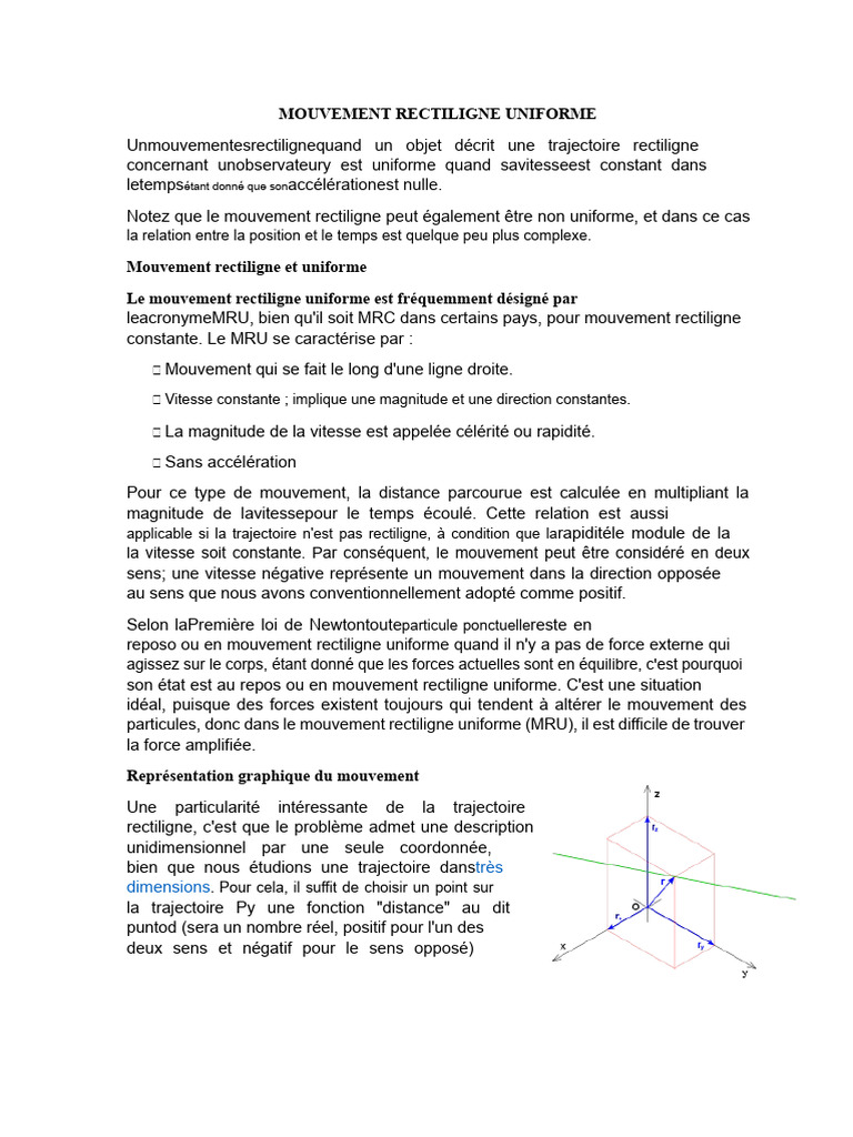 Mouvement Rectiligne Uniforme (MRU) | PDF | Cinématique | Vitesse