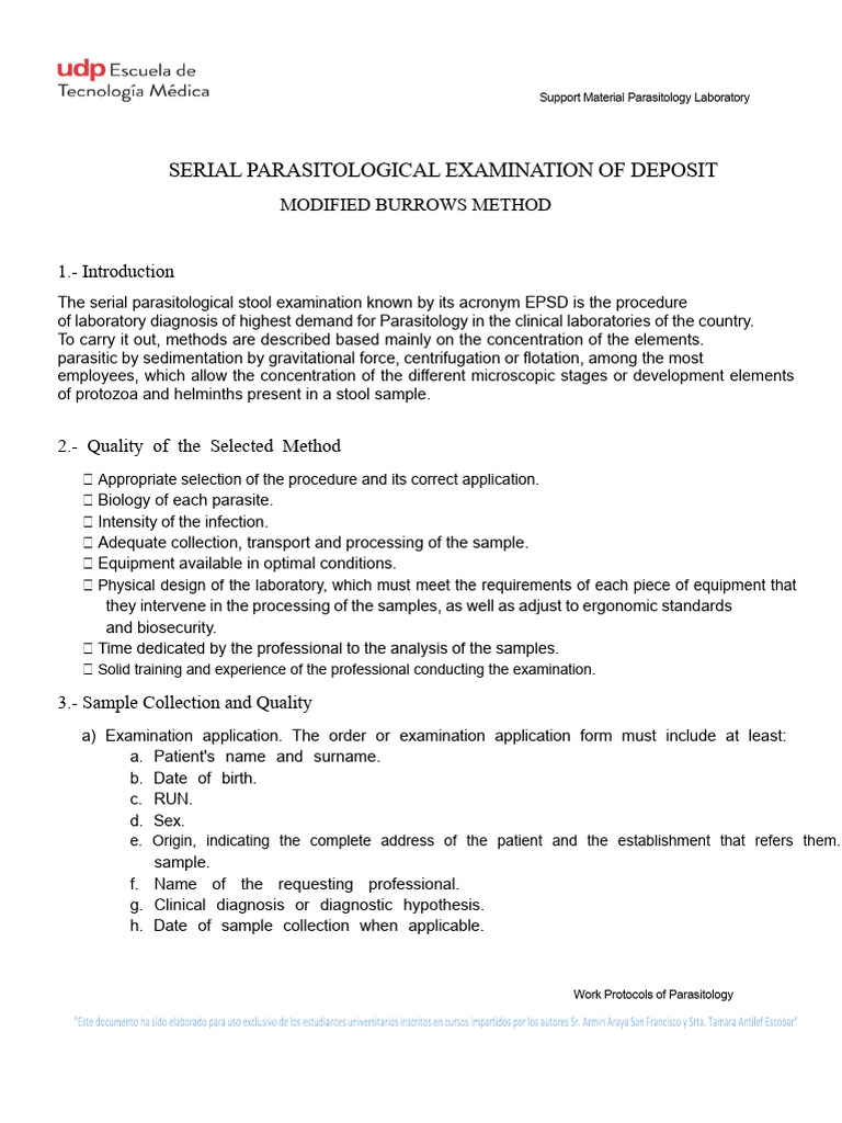 Serial Parasitological Stool Examination Guide | PDF | Parasitism ...