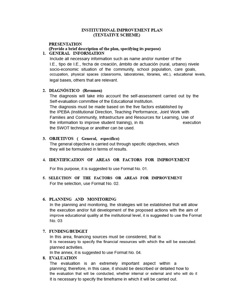 Institutional Improvement Plan Outline | PDF