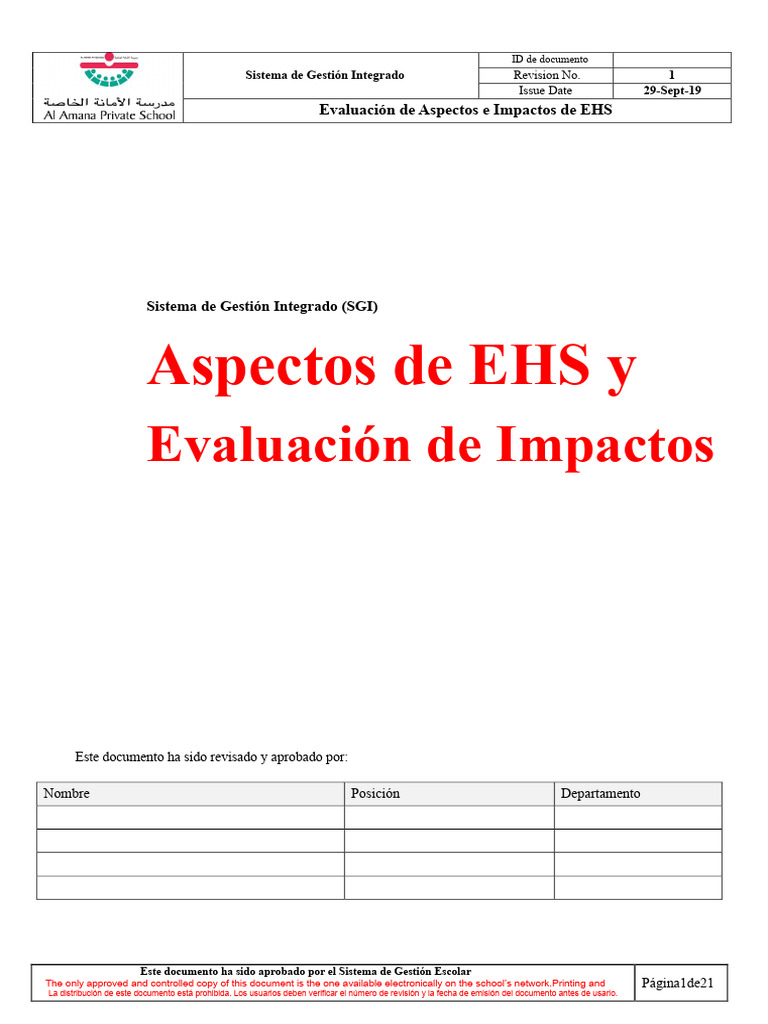 IMS-10 EHS Aspecto y Impacto Evaluación | PDF | Evaluación de riesgos ...