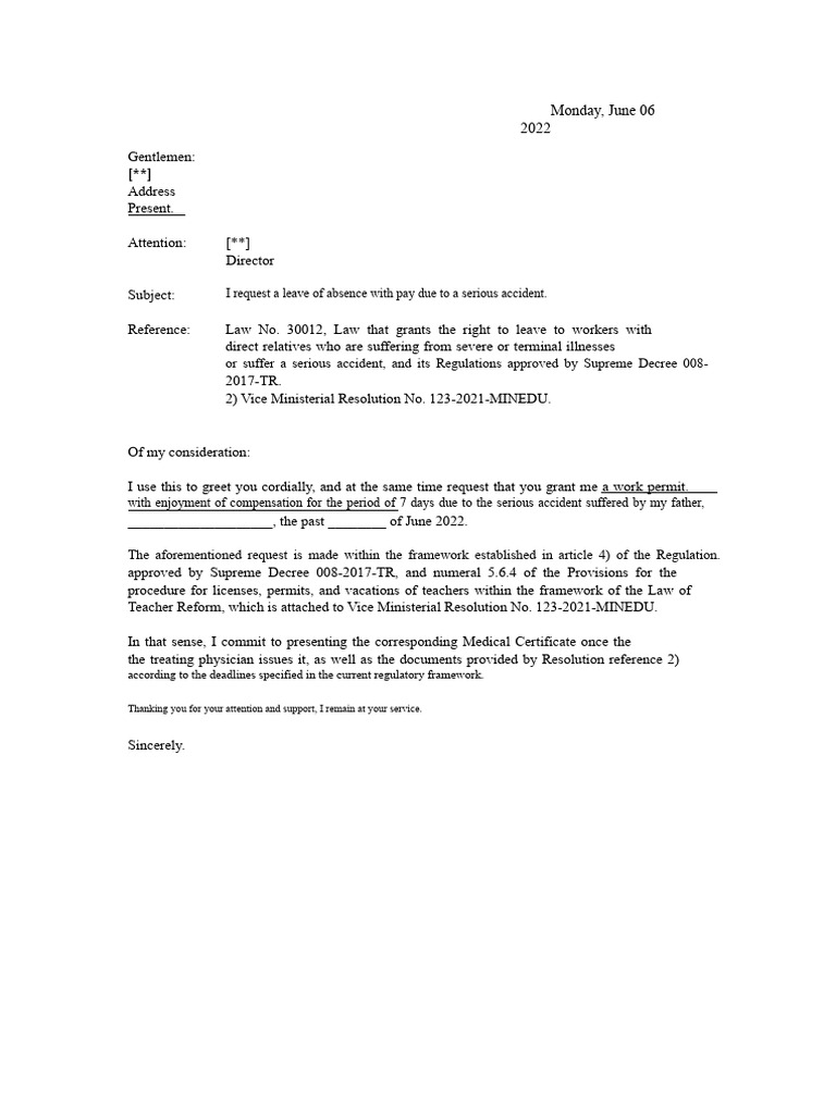 Model Request For Leave With Pay | PDF