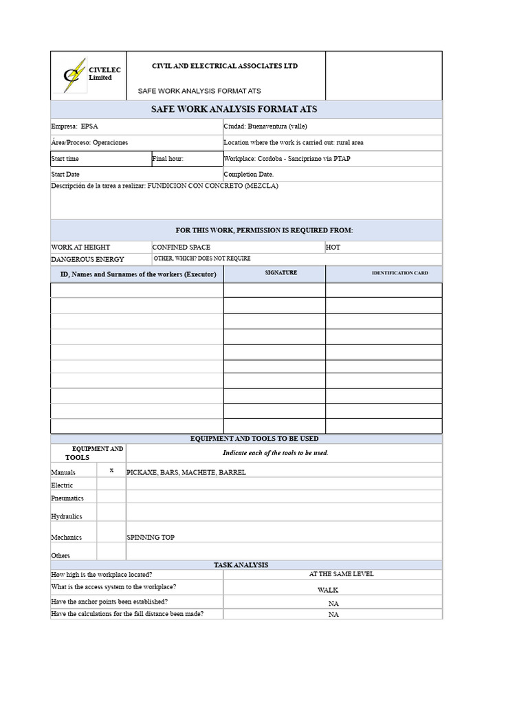 Safe Work Analysis for Concrete Tasks | PDF | Personal Protective ...