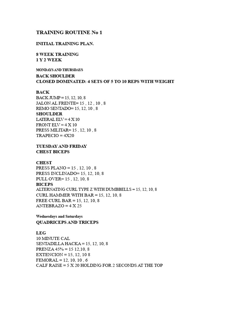 8-Week Strength Training Routine | PDF | Anatomical Terms Of Motion ...