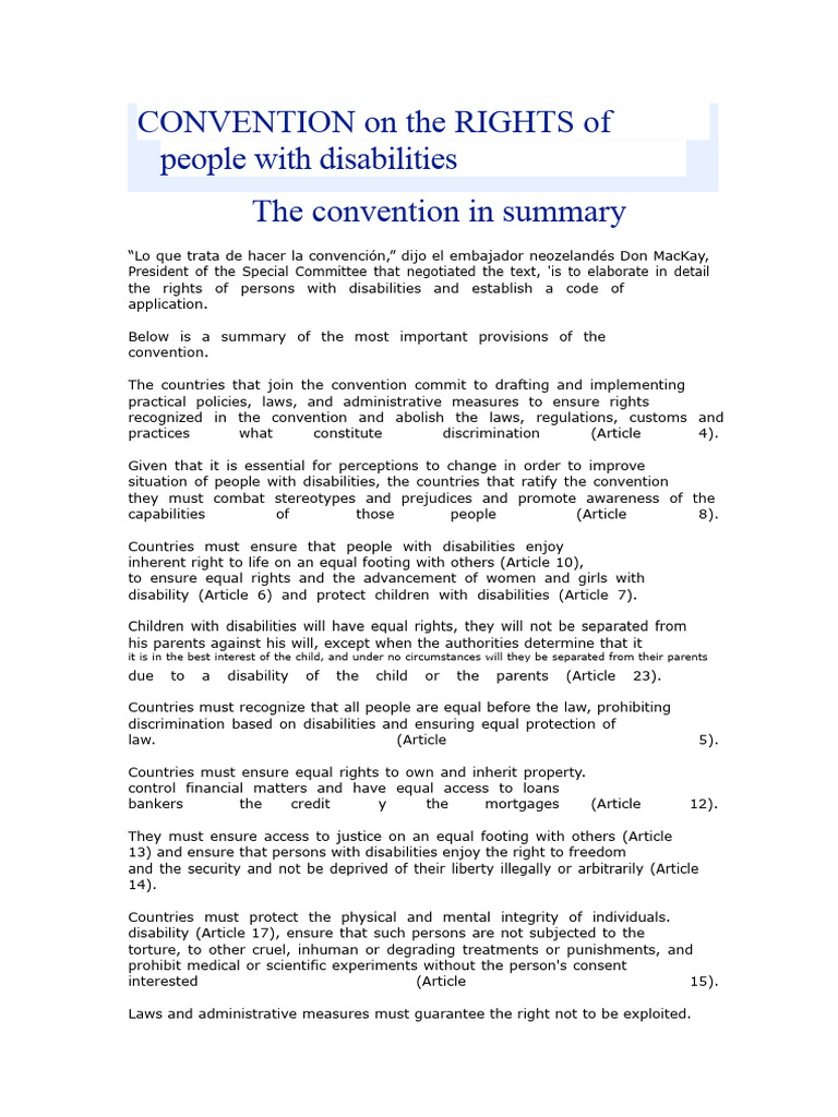 Summary of Disability Rights Convention | PDF | Disability | Family