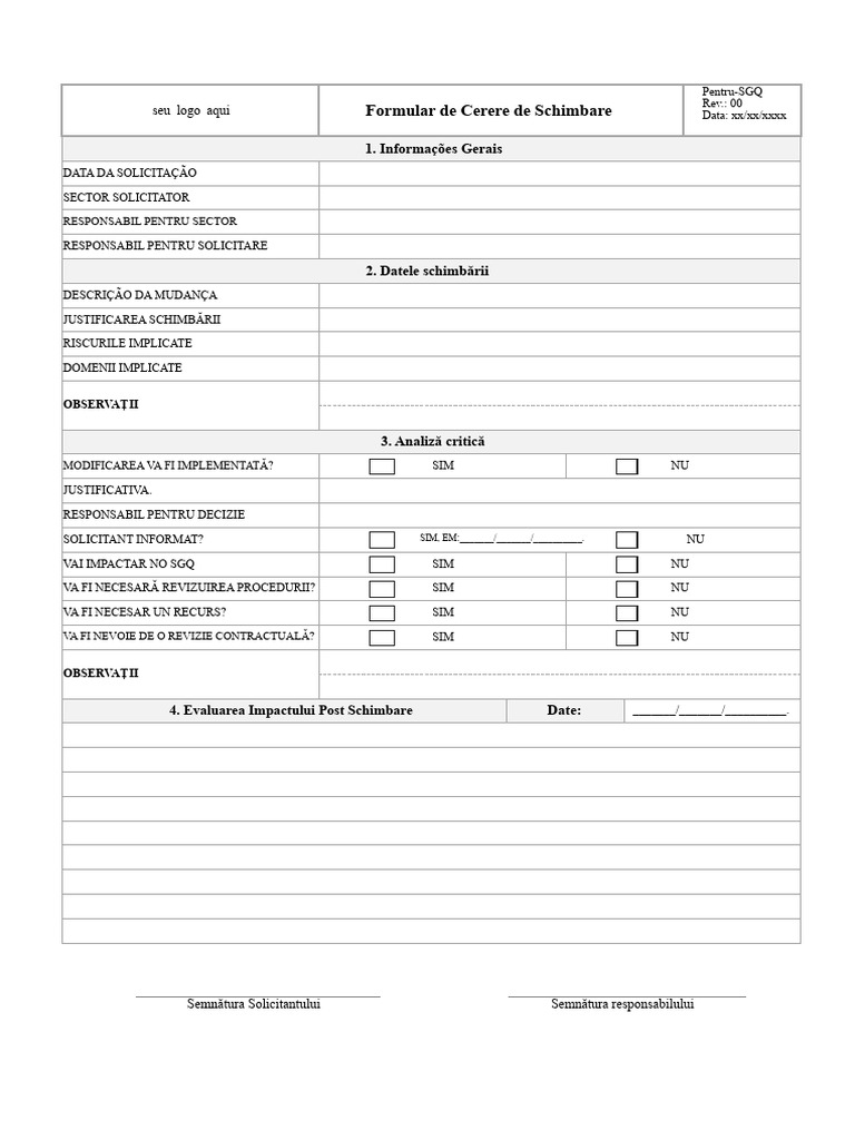 Formular de Cerere de Schimbare | PDF