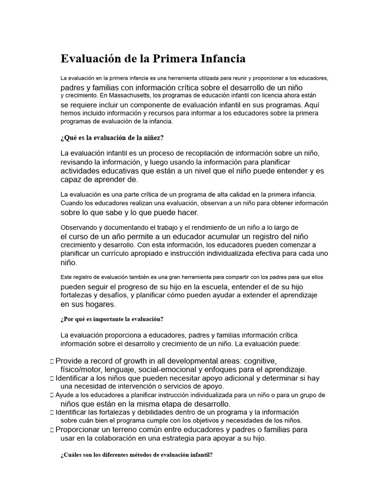 Evaluación de La Primera Infancia | PDF | Evaluación | Plan de estudios