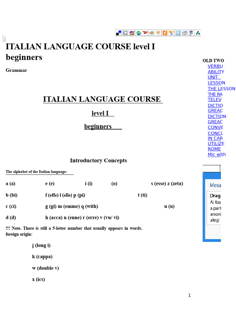 Italian Language Course for Beginners | PDF | Grammatical Gender | Plural