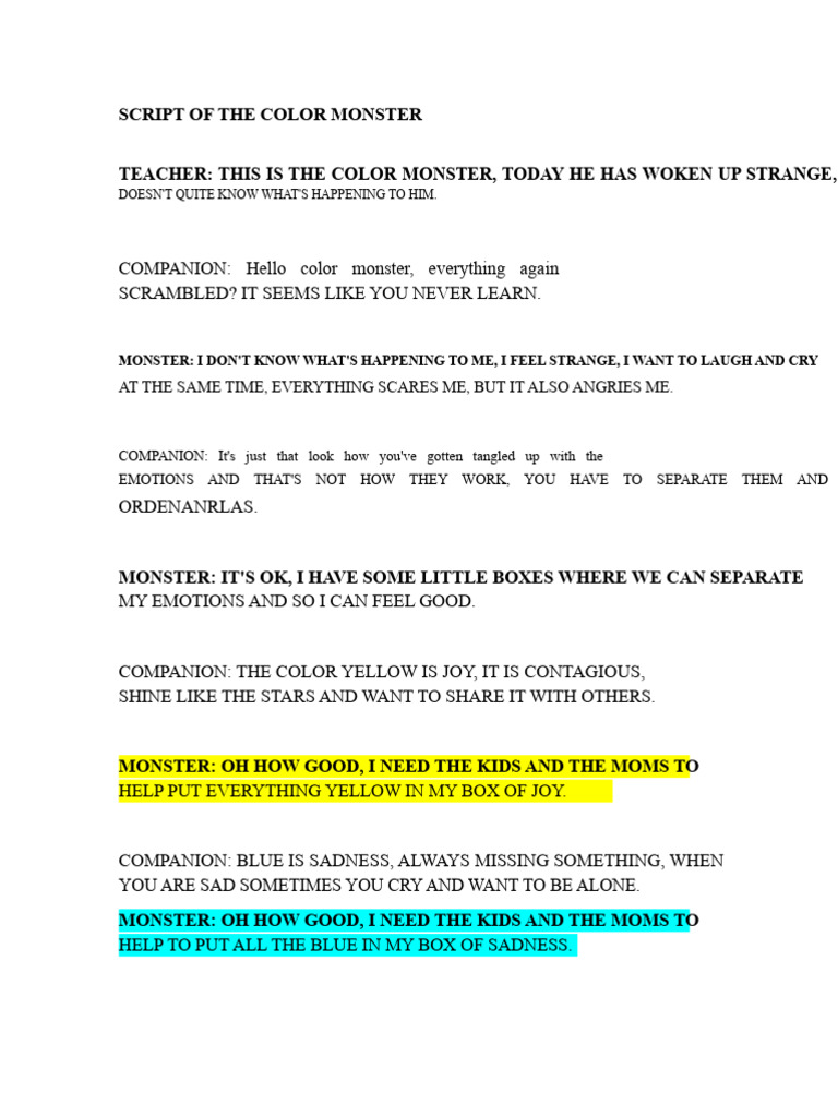 Script of The Color Monster - 220406 - 091109 | PDF