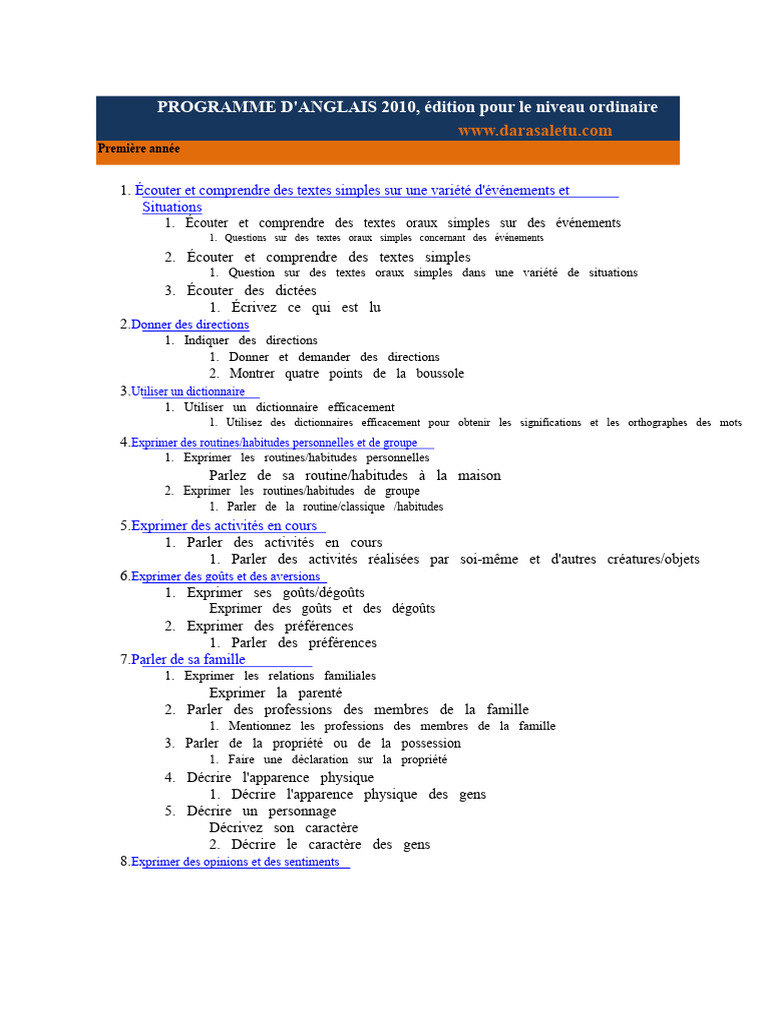 Programme d'anglais 2010 niveau ordinaire | PDF | Langue anglaise | Romans