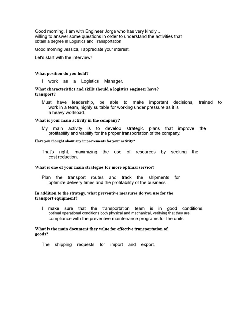 Insights from a Logistics Manager Interview | PDF | Logistics | Transport