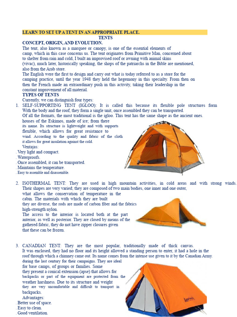 Learn To Set Up A Tent in An Appropriate Place | PDF | Tent