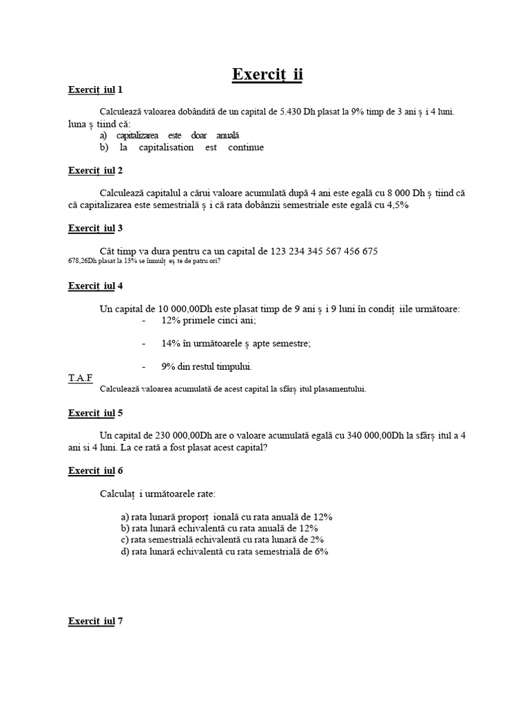 Exerciții Corectate Interese Compuse | PDF